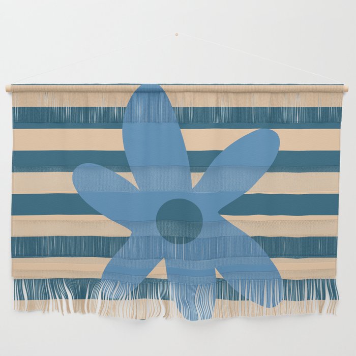 Joyful Flower and Stripes Pop Floral in Blue Wall Hanging Gallery Image 1