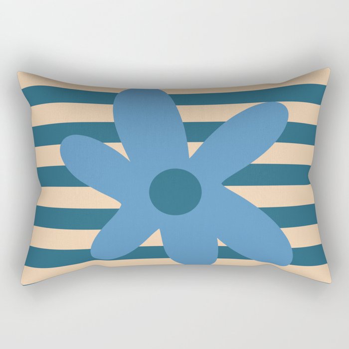 Joyful Flower and Stripes Pop Floral in Blue Rectangular Pillow Gallery Image 1