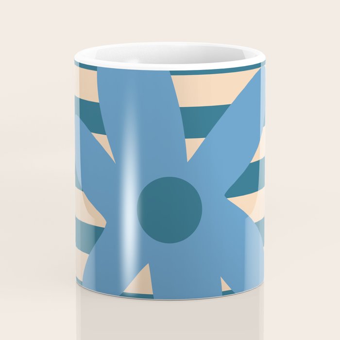 Joyful Flower and Stripes Pop Floral in Blue Coffee Mug Gallery Image 4