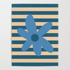 Joyful Flower and Stripes Pop Floral in Blue Poster Gallery Image 4