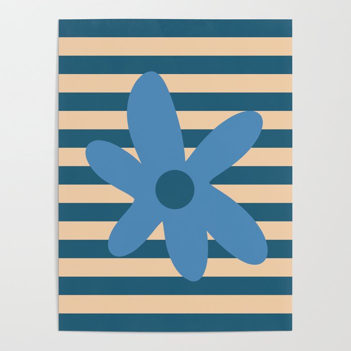 Joyful Flower and Stripes Pop Floral in Blue Poster Gallery Image 4