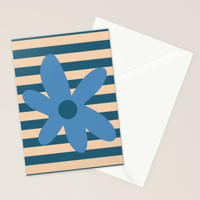 Joyful Flower and Stripes Pop Floral in Blue Stationery Card Gallery Image 2