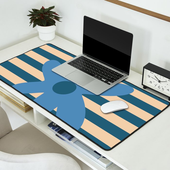 Joyful Flower and Stripes Pop Floral in Blue Desk Mat Gallery Image 2