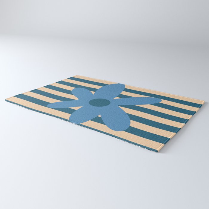 Joyful Flower and Stripes Pop Floral in Blue Rug Gallery Image 3
