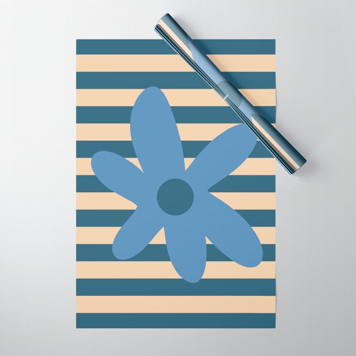 Joyful Flower and Stripes Pop Floral in Blue Wrapping Paper Gallery Image 1