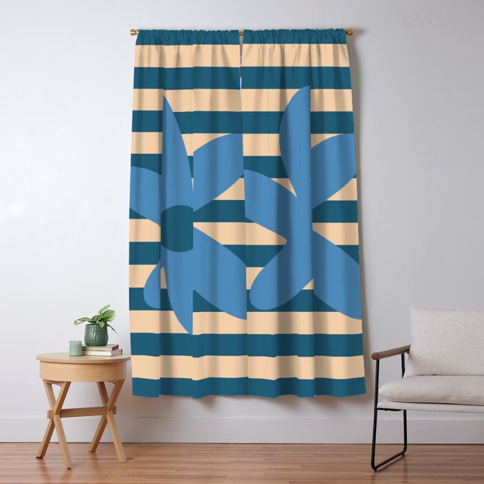 Joyful Flower and Stripes Pop Floral in Blue Window Curtain Gallery Image 5
