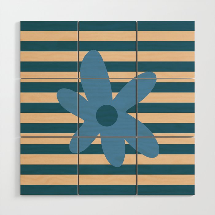 Joyful Flower and Stripes Pop Floral in Blue Wood Wall Art Gallery Image 1
