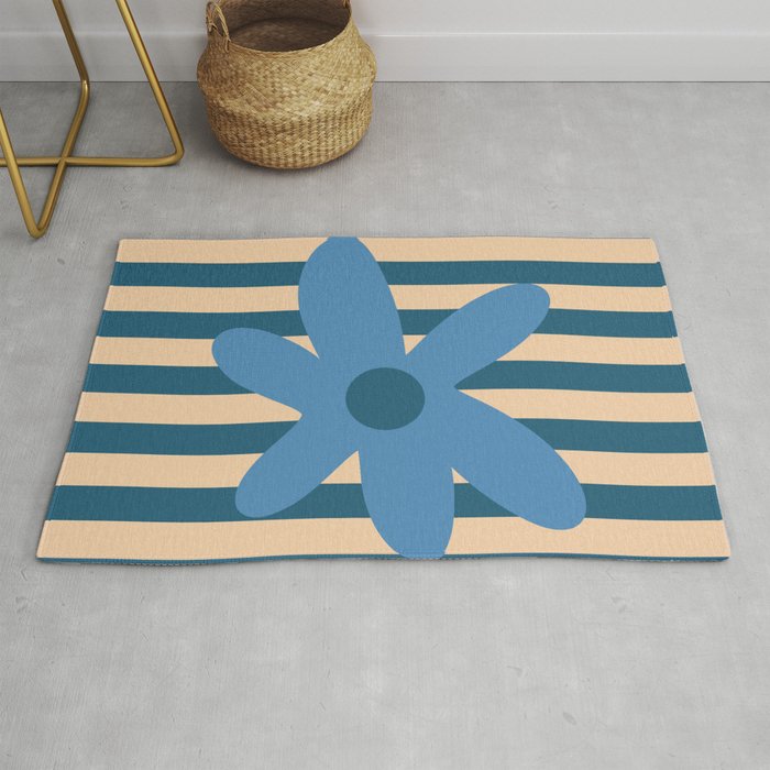 Joyful Flower and Stripes Pop Floral in Blue Rug Gallery Image 1