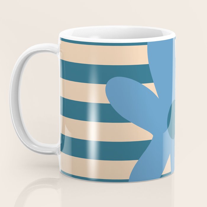 Joyful Flower and Stripes Pop Floral in Blue Coffee Mug Gallery Image 3