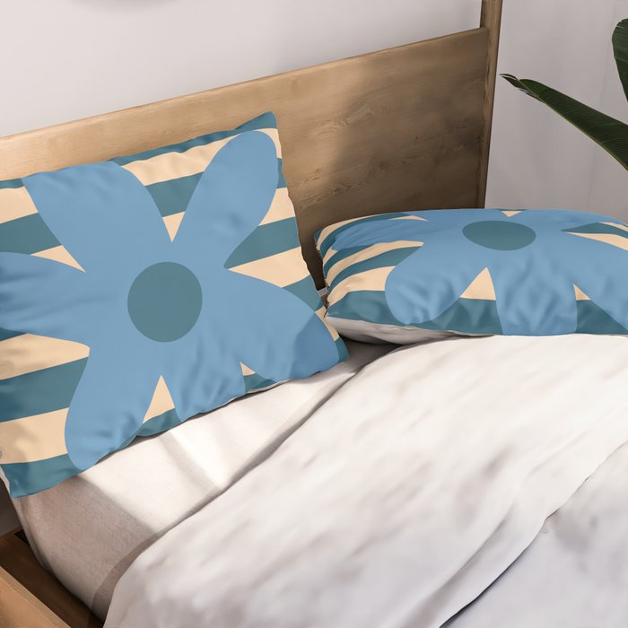 Joyful Flower and Stripes Pop Floral in Blue Pillow Sham Gallery Image 2