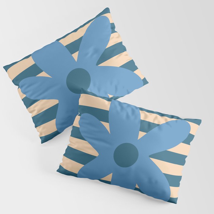 Joyful Flower and Stripes Pop Floral in Blue Pillow Sham Gallery Image 3