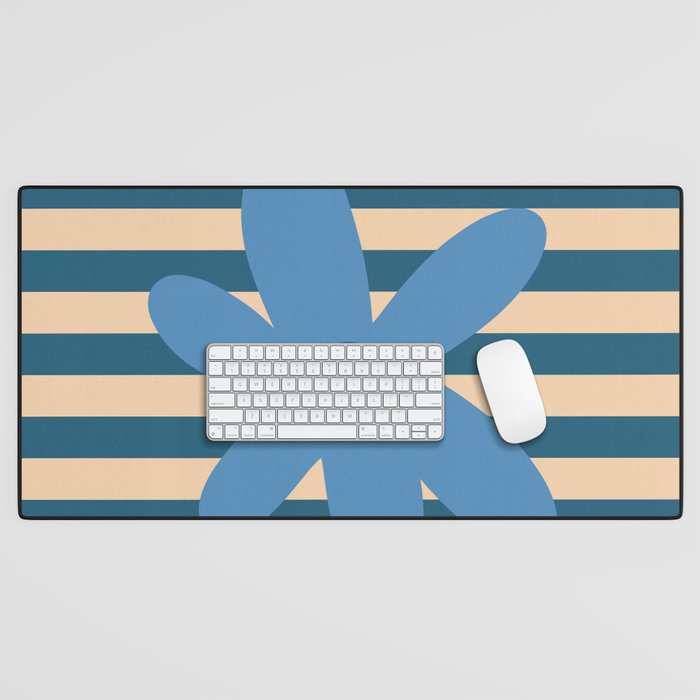 Joyful Flower and Stripes Pop Floral in Blue Desk Mat Gallery Image 1