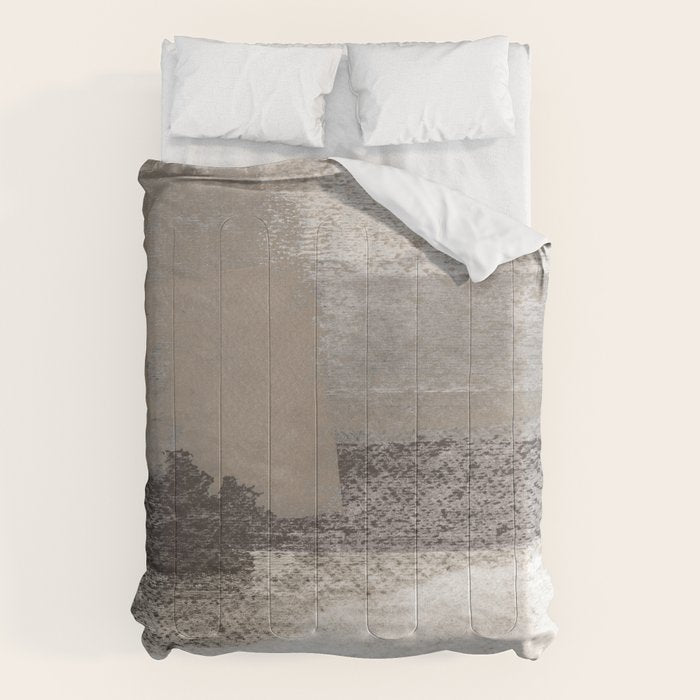 Taupe and Charcoal Grey Horizontal Modern Abstract Painting Comforter Gallery Image 6