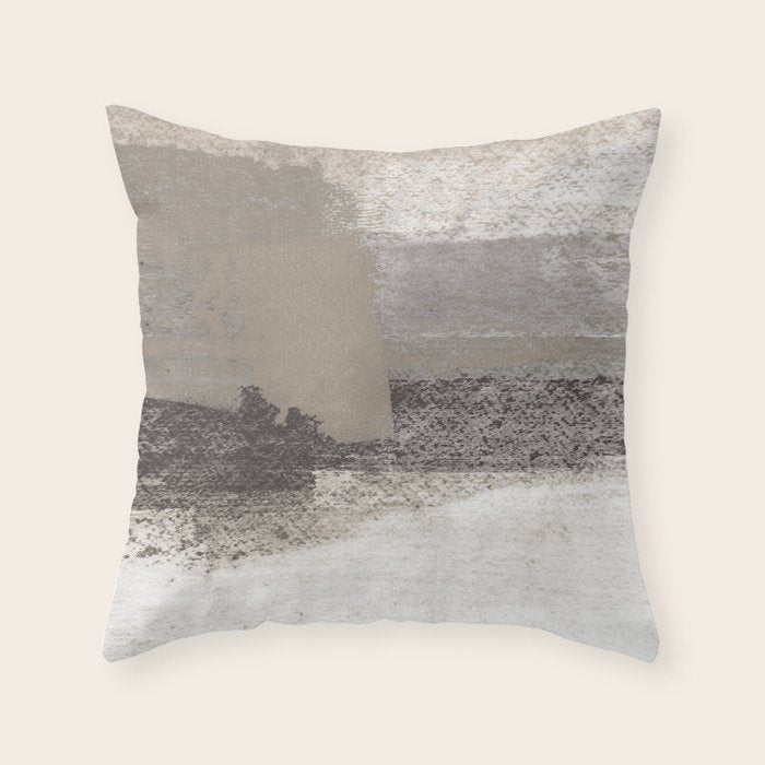 Taupe and Charcoal Grey Horizontal Modern Abstract Painting Throw Pillow Gallery Image 6