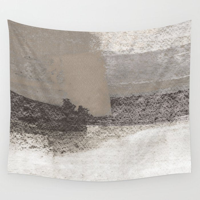 Taupe and Charcoal Grey Horizontal Modern Abstract Painting Wall Tapestry Gallery Image 4