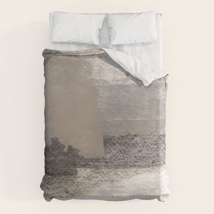 Taupe and Charcoal Grey Horizontal Modern Abstract Painting Duvet Cover Gallery Image 6