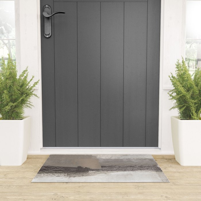 Taupe and Charcoal Grey Horizontal Modern Abstract Painting Welcome Mat Gallery Image 3