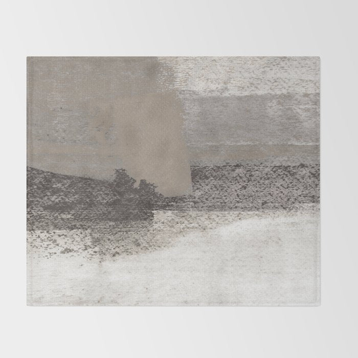 Taupe and Charcoal Grey Horizontal Modern Abstract Painting Throw Blanket Gallery Image 2