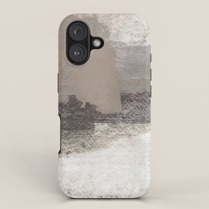 Taupe and Charcoal Grey Horizontal Modern Abstract Painting iPhone Case Gallery Image 1
