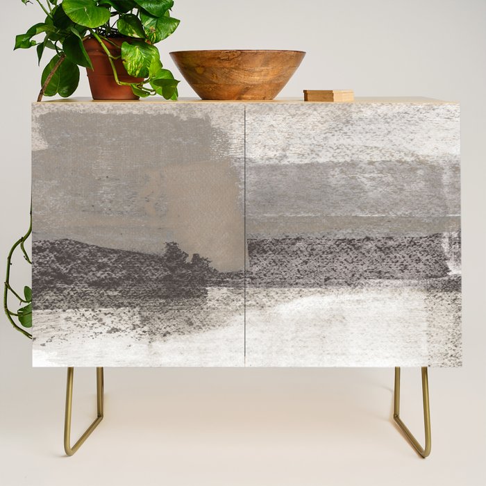 Taupe and Charcoal Grey Horizontal Modern Abstract Painting Credenza Gallery Image 1