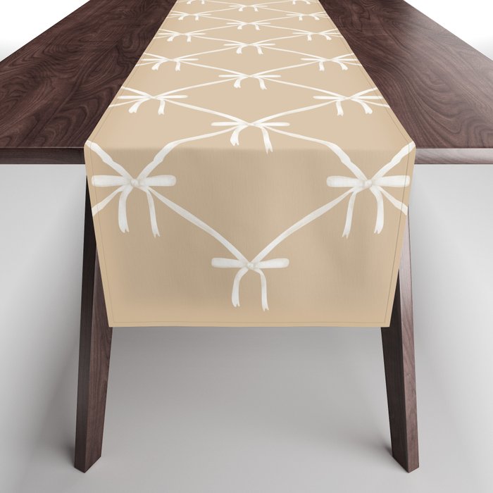 Bows & Ribbons Pattern XLV Neutral Beige Table Runner Gallery Image 1
