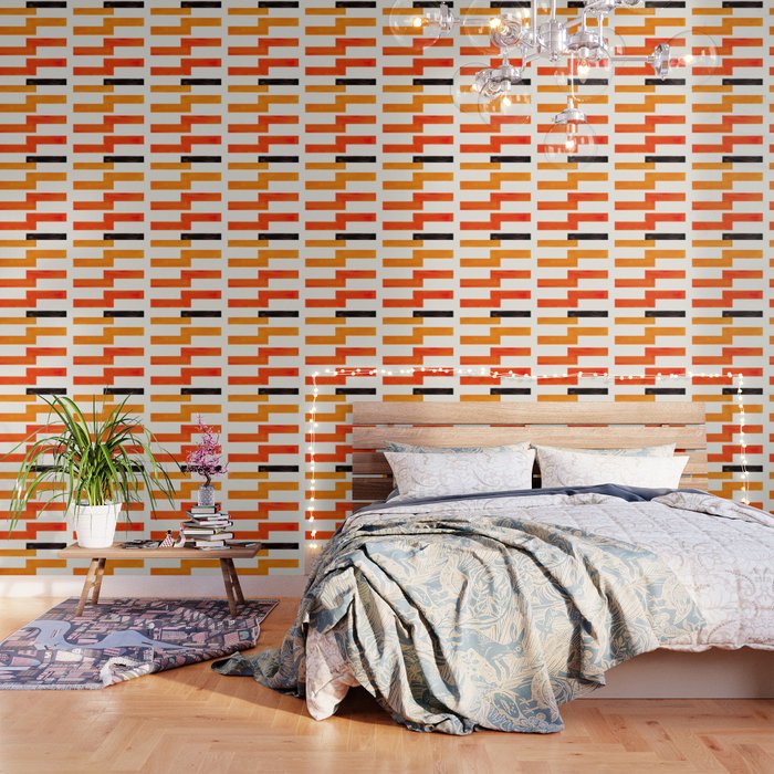 Orange & Black Geometric Minimal Mid Century Modern Lightning Bolt Pattern Watercolor Art Wallpaper Gallery Image 3