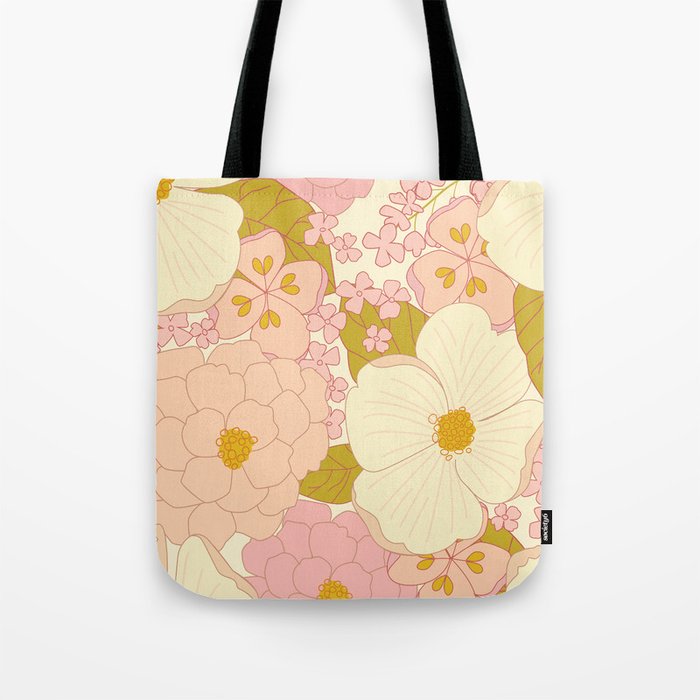 Pink Pastel Vintage Floral Pattern Tote Bag Gallery Image 1