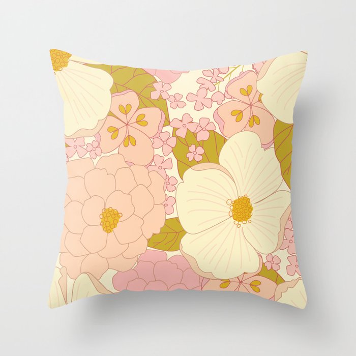 Pink Pastel Vintage Floral Pattern Throw Pillow Gallery Image 6