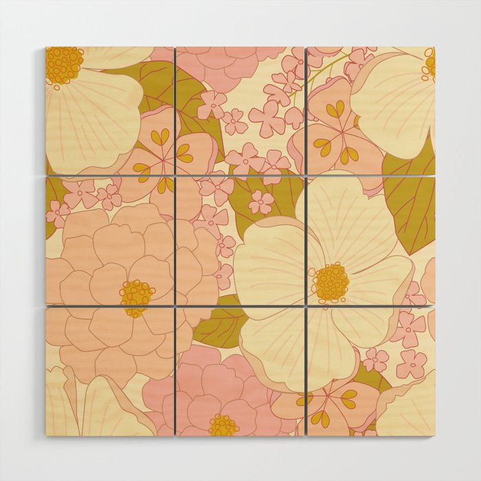 Pink Pastel Vintage Floral Pattern Wood Wall Art Gallery Image 1
