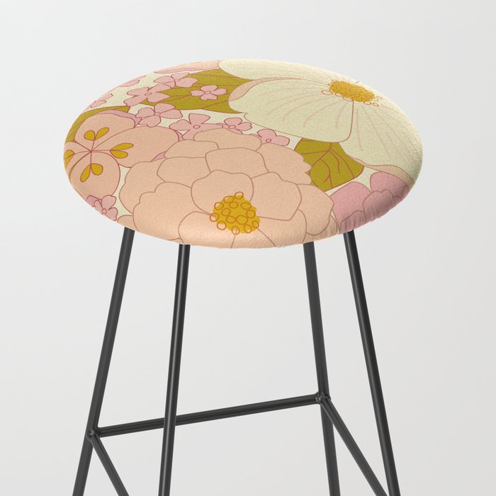 Pink Pastel Vintage Floral Pattern Stool Gallery Image 2