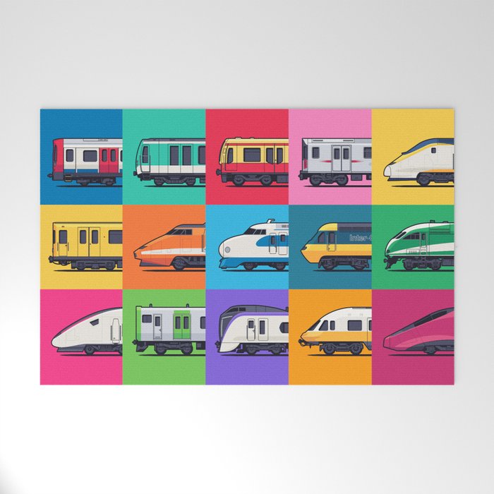 World Trains Grid Pattern Welcome Mat Gallery Image 1