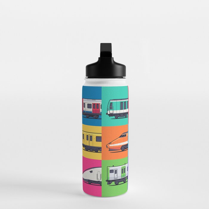 World Trains Grid Pattern Water Bottle Gallery Image 3