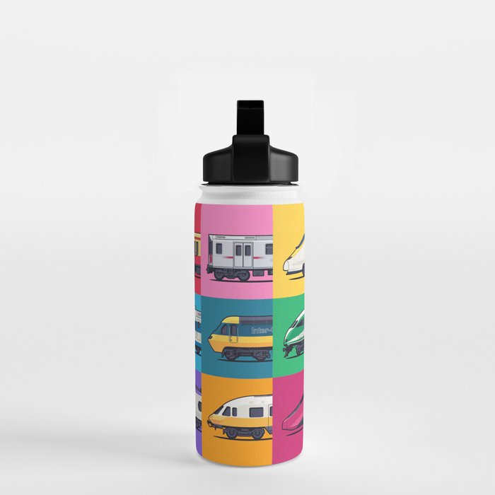 World Trains Grid Pattern Water Bottle Gallery Image 2