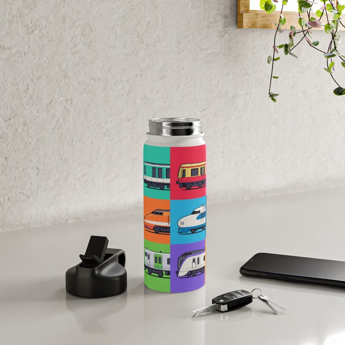 World Trains Grid Pattern Water Bottle Gallery Image 4