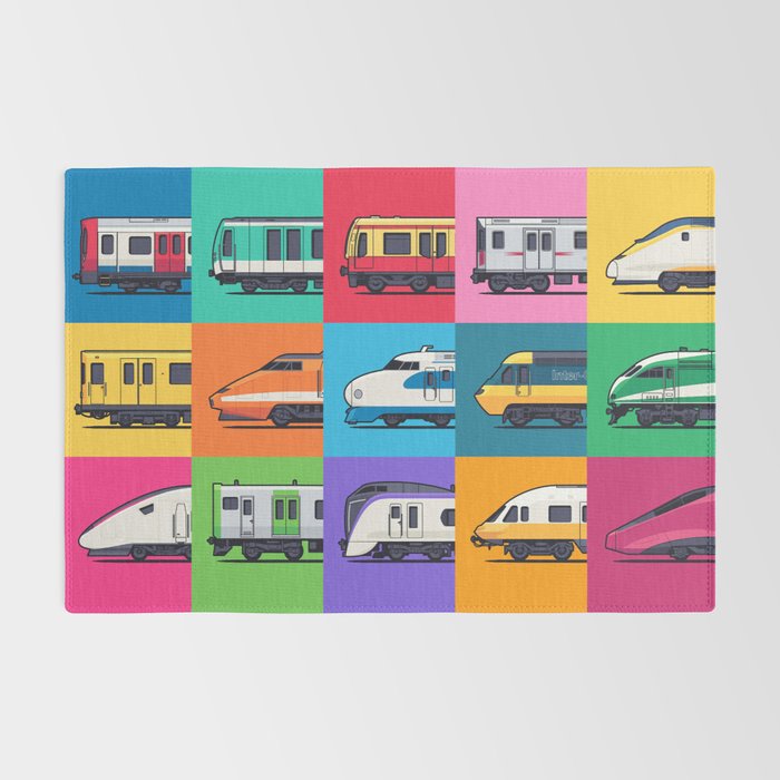 World Trains Grid Pattern Rug Gallery Image 2