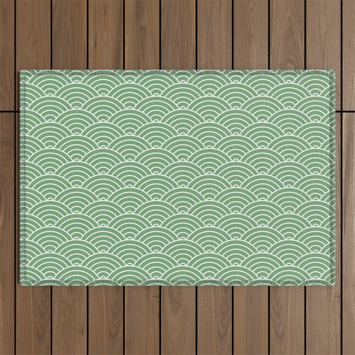 Japanese Waves Pattern Green Outdoor Rug Gallery Image 1