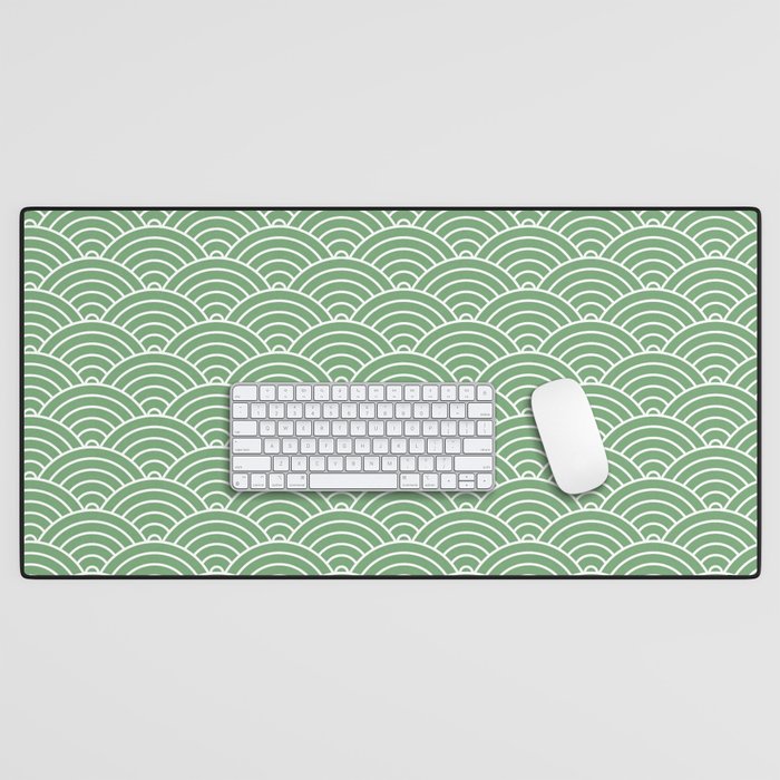 Japanese Waves Pattern Green Desk Mat Gallery Image 1