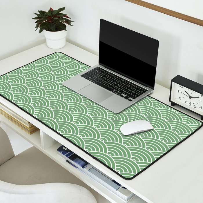 Japanese Waves Pattern Green Desk Mat Gallery Image 2