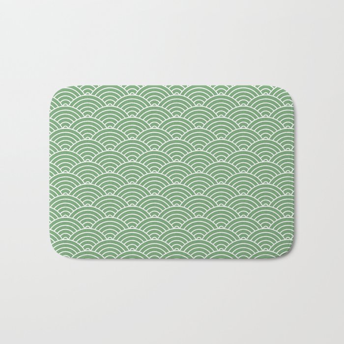 Japanese Waves Pattern Green Bath Mat Gallery Image 1