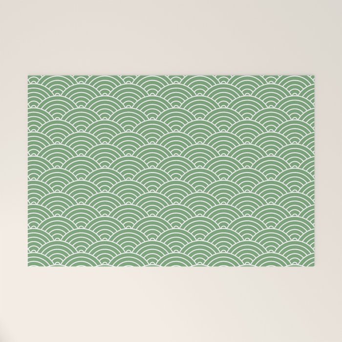 Japanese Waves Pattern Green Welcome Mat Gallery Image 1