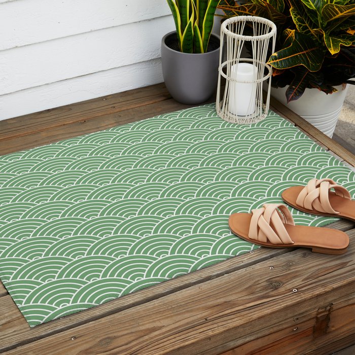 Japanese Waves Pattern Green Outdoor Rug Gallery Image 2