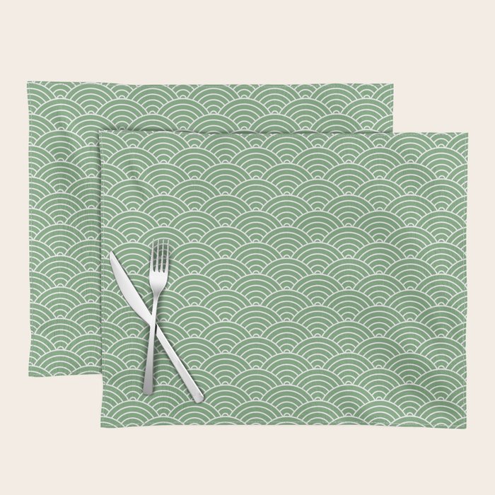 Japanese Waves Pattern Green Placemat Gallery Image 1