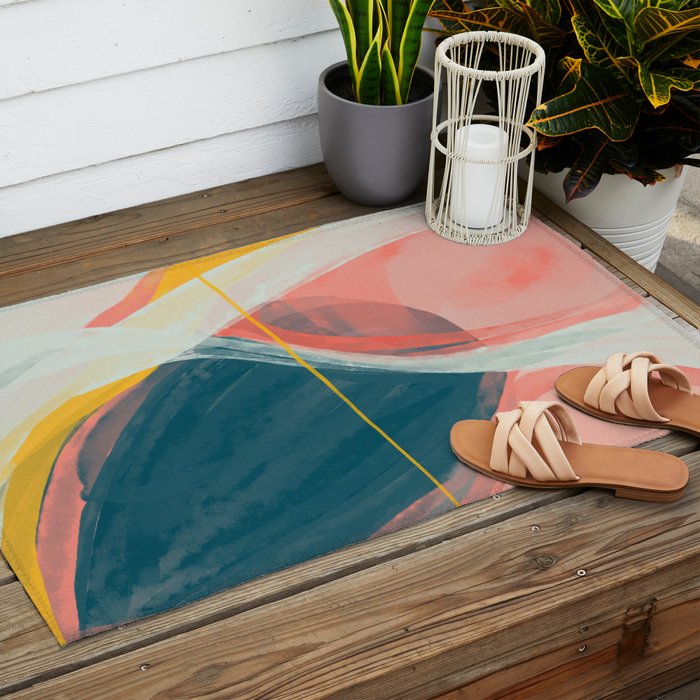 White Streams Through Pastel Shores | Abstract Shapes Design Outdoor Rug Gallery Image 2