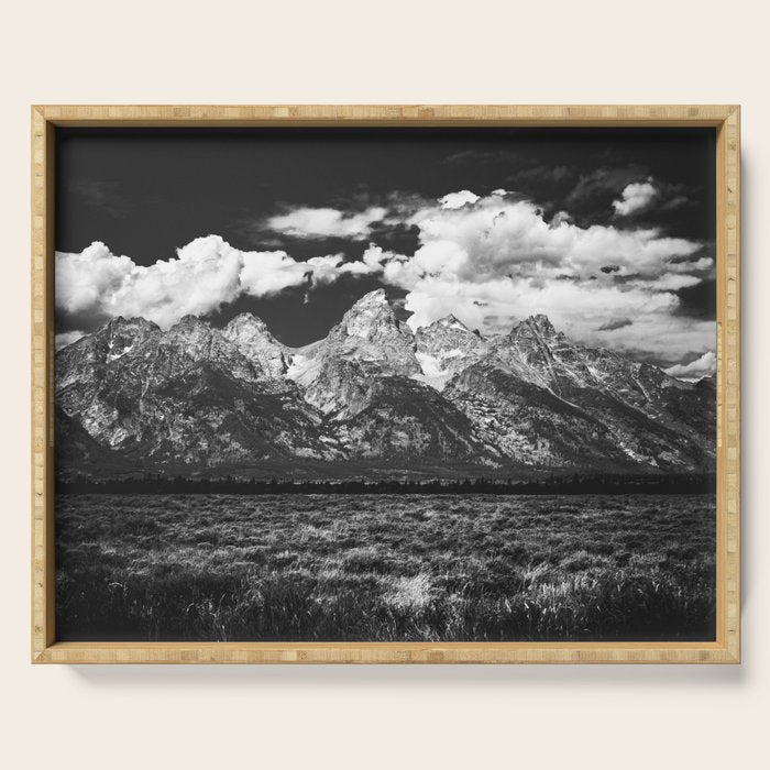 Mountain Summer Escape - Black and White Tetons Serving Tray Gallery Image 1