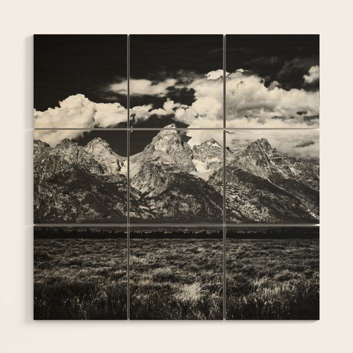 Mountain Summer Escape - Black and White Tetons Wood Wall Art Gallery Image 1