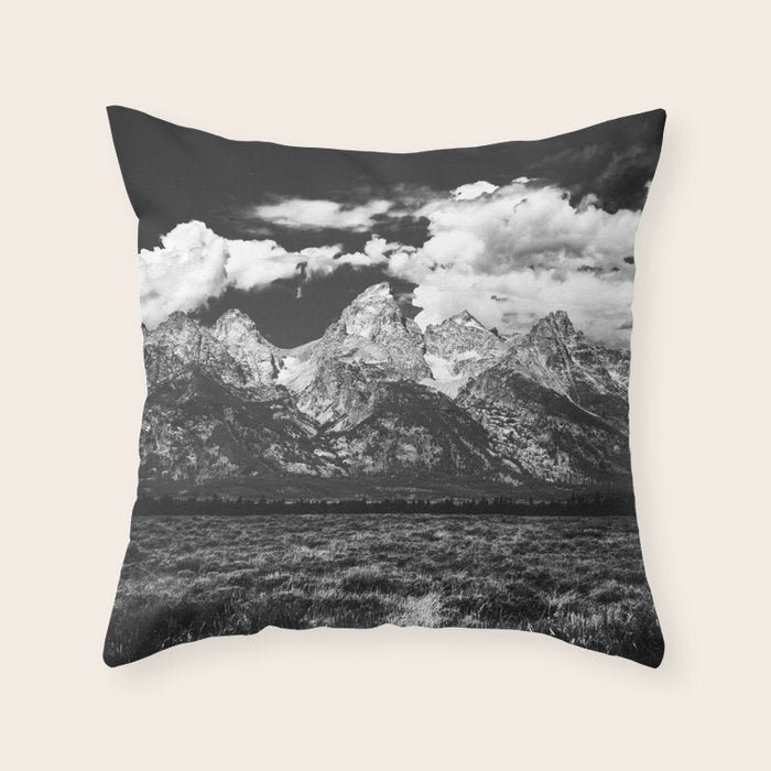 Mountain Summer Escape - Black and White Tetons Throw Pillow Gallery Image 6