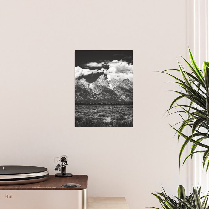 Mountain Summer Escape - Black and White Tetons Poster Gallery Image 2