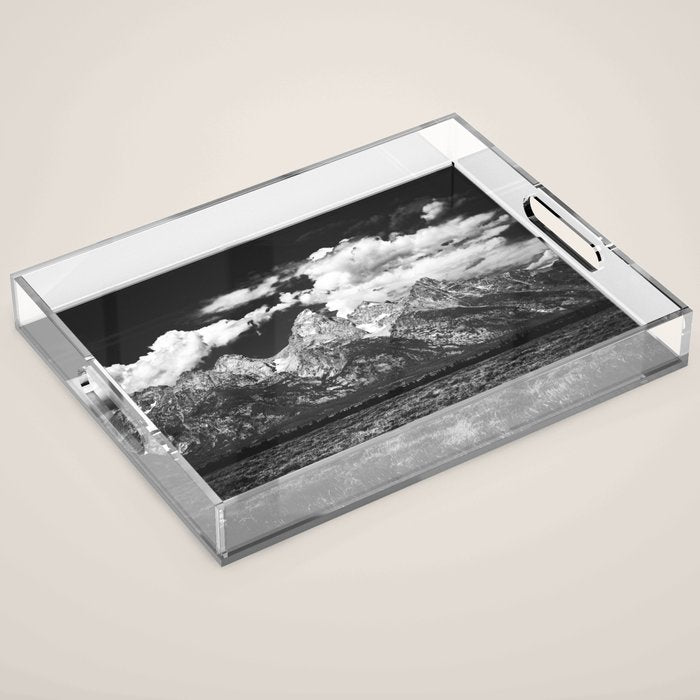 Mountain Summer Escape - Black and White Tetons Acrylic Tray Gallery Image 1