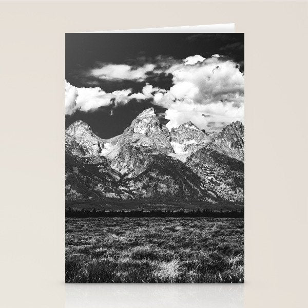 Mountain Summer Escape - Black and White Tetons Stationery Card Gallery Image 1