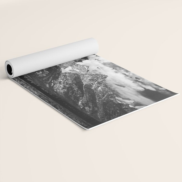 Mountain Summer Escape - Black and White Tetons Yoga Mat Gallery Image 2